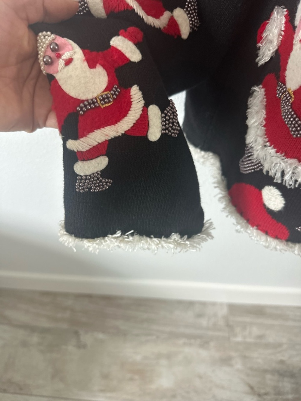 Michel Simon vintage rare Black Santa Knit Button-Front Women's Sweater Cardigan - Picture 6 of 10